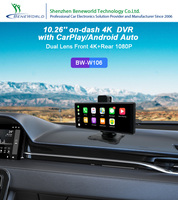 10.26 pouces carplay android auto bt fmt 5g wifi g-sensor voiture dvr 24h moniteur inversion enregistrement vidéo dashcam avec gps