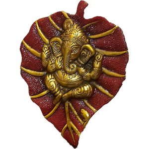 PARIJAT Handicrafts Red-Golden Metal Ganesha Wall Hanging Hand-carved Lord <b>Home</b> Decorative - Product Image 4