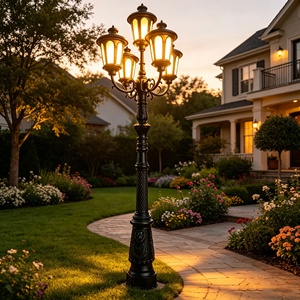 Lámpara de Jardín de Estilo Español, Iluminación Exterior LED Eléctrica, Luces de Jardín Atenuables de Hierro Fundido con Poste - Product Image 2