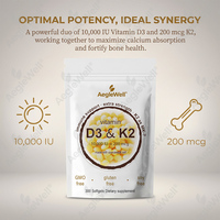 Aeglewell OEM Marque Privée Vitamine D3 pour Renforcer la Santé des Os et des Dents, Vitamine 5 000 UI + D3 100 µg K2 Gélule Molle