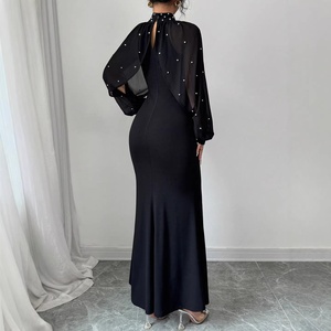 Abito Elegante <span class=keywords><strong>da</strong></span> <span class=keywords><strong>Donna</strong></span> 2026 con Collo Alto in Velluto e Strass, Maniche Lunghe e Vita Stretta, per Commercio Transfrontaliero - Product Image 2