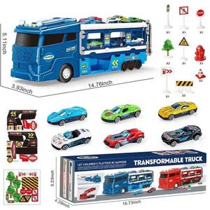 Porte-voitures 2 en 1 transformable en circuits de course avec double lanceur pour enfants - Product Image 1