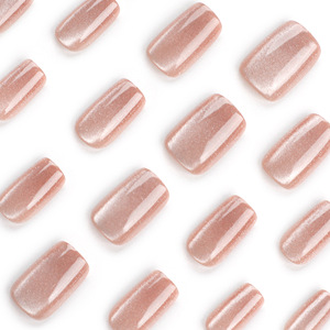 Juego de 24 <span class=keywords><strong>Uñas</strong></span> Postizas <span class=keywords><strong>Cortas</strong></span> de Ojo de Gato, Adhesivas, Brillantes, Color Champán, <span class=keywords><strong>Uñas</strong></span> Acrílicas Duraderas para Mujeres y Niñas - Product Image 3