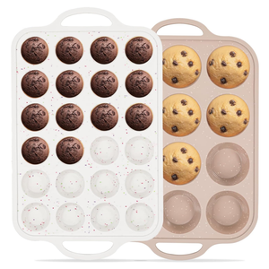MUYULINS Factory 24-cup LFGB non-stick BPA Free metal reinforced frame mini silicone cupcake pan American <b>cake</b> <b>tin</b> baking mold - Product Image 1