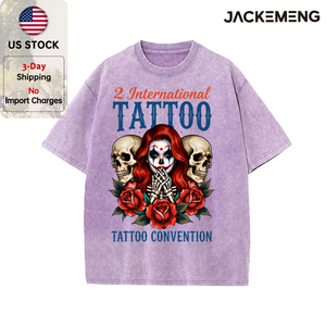 T-shirt Oversize Lavé Rétro Imprimé Crâne Clown <span class=keywords><strong>Tatouage</strong></span> Streetwear Stock USA Vente en Gros Y2K <span class=keywords><strong>Homme</strong></span> Décontracté - Product Image 3