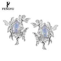 Pendientes Elegantes de Ópalo Elfo para Mujer, Diseño de Moda, Pendientes Personalizados de Plata de Ley 925 con Piedras Preciosas Finas, Joyería al por Mayor