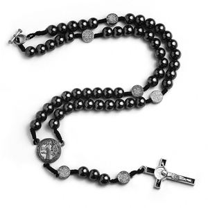 Rosario Católico con Cruz Colgante, para Contar las Oraciones, de Hematita Negra, Cuentas de 8mm, Regalo de Joyería - Product Image 1