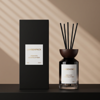 Diffuseur de parfum d'ambiance de luxe 200 ml en verre avec couvercle en bois, flacon diffuseur d'arômes personnalisé pour la maison avec boîte