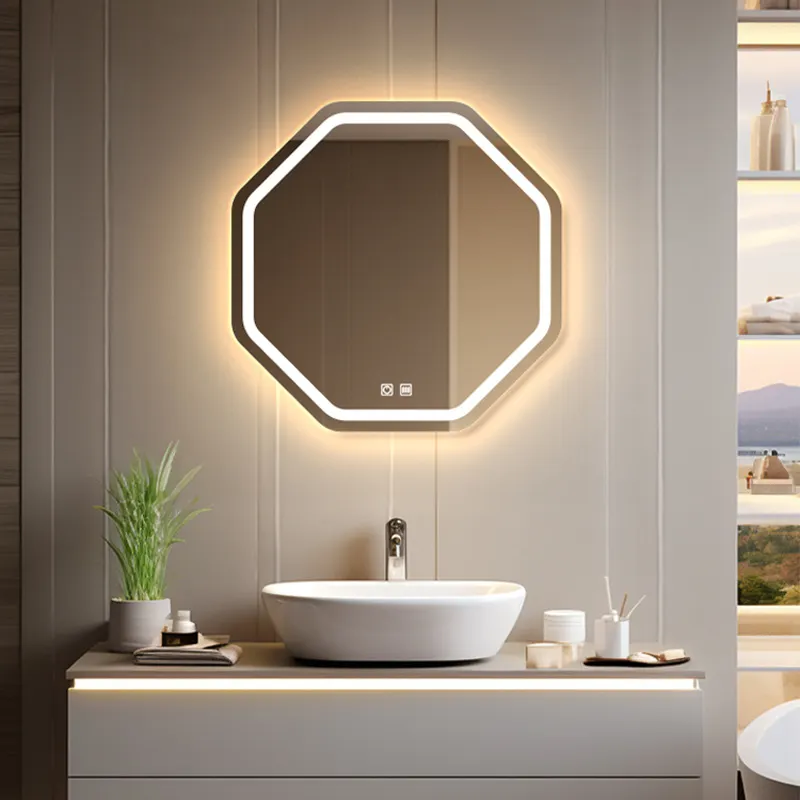 New type led bathroom octagonal shape bluetooth dimming explosion-proof smart mirror