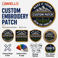 Patch brodé personnalisé AWELLS avec texte « Make It Yours », scène forestière et bordure dorée pour vestes, sacs et casquettes d'extérieur