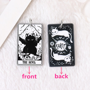 Dijes de cartas de <span class=keywords><strong>Tarot</strong></span> en blanco y negro, joyería acrílica de Luna y amantes para pendientes, collar Diy - Product Image 5