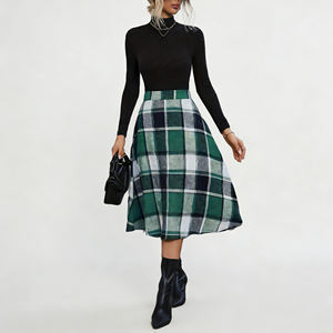 Promotion sur la jupe mi-longue élégante à taille haute et à imprimé écossais vert pour femme Temu, idéale pour le quotidien et le streetwear. - Product Image 1