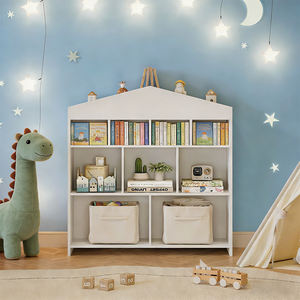 Organisateur de <span class=keywords><strong>rangement</strong></span> pour jouets en bois - Étagère à livres pour enfants à 9 compartiments, armoire de jeu pour enfants - Product Image 1