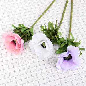 Hot Bridal Handheld Bouquet Making Flowers Anemone Full Blooming Bushes Anemone Flower Artificial Wedding Single Stem Poppy Silk