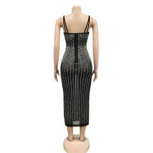 <span class=keywords><strong>Robe</strong></span> midi en maille ornée <span class=keywords><strong>de</strong></span> strass pour femme - <span class=keywords><strong>Robe</strong></span> <span class=keywords><strong>de</strong></span> soirée moulante à bretelles spaghetti Sehe Fashion - Product Image 6