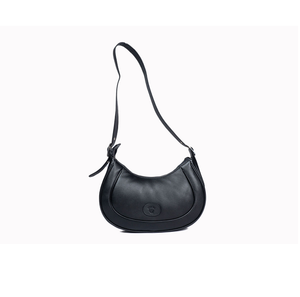 Sac à bandoulière en cuir véritable, fermeture éclair minimaliste, unisexe, usage quotidien, noir - Product Image 1