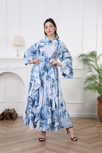 2024 Style chaud automne femmes Vintage imprimé fleuri <span class=keywords><strong>robe</strong></span> respirant écharpe col longue Lotus manches nœud plissé Maxi <span class=keywords><strong>robe</strong></span> - Product Image 3