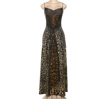 Nouvelle Robe Longue Léopard en Dentelle et Maille pour Femme, Sexy, Col en V, Taille Corset, Moulante