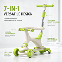 Trottinette pliable 3 en 1 pour tout-petits avec poignée de poussée, hauteur réglable, garde-corps de sécurité, 4 roues en plastique pour enfants