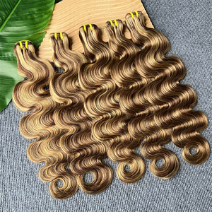 P4/27 <strong>Body</strong> <strong>Wave</strong> Highlighted Human Hair Bundles Honey Brown Curly Hair Weaves Bundle Raw Virgin Hair Extension for Black Woman - Product Image 5