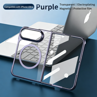 Coque magnétique transparente HEYBING pour IP18 Fold avec cadre électroplaqué, anneau magnétique, charge sans fil, protection antichoc