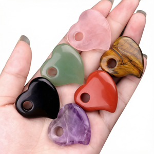 Natural Amethyst Crystal Stone Heart Pendant with Hole Wholesale DIY Jewelry Making Craft Supplies Handmade Necklace Accessories - Product Image 1