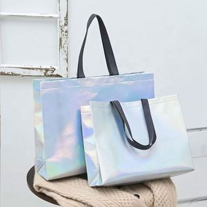 Bolsa de Compras de Tela No Tejida, Plateada, Metálica, con Brillo Holográfico Iridiscente, para Regalos, Sublimación, 2026 - Product Image 2
