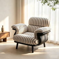 Moderner Gepolsterter Akzentstuhl Retro Karierter Gestreifter Stoff Einzelsofa Sessel für Wohnzimmer Schlafzimmer