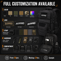 Sac à dos tactique personnalisé AYPPRO 25L OEM ODM MOLLE Camouflage Oxford Imperméable Faible MOQ 50 pièces Fabricant de logos DDP USA UE