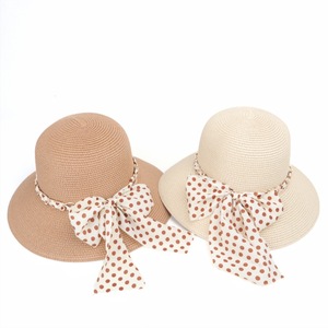 Floppy <b>Straw</b> <b>Hat</b> With Polka Dot Ribbon Beach Sun <b>Hat</b> For Women Summer Outdoor Wide Brim Natural Grass Material - Product Image 2