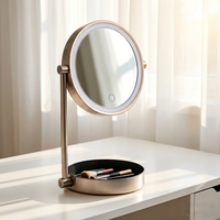 Miroir de Maquillage de Bureau LED Professionnel Rechargeable USB Haut de Gamme avec Contrôle Tactile, Tricolore et Intensité Réglable, avec Plateau de Rangement Intégré