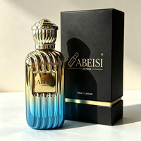 Abeisi ABS-259 Flacon de parfum vide de luxe personnalisé, plaqué or, 100 ml, en verre, forme carrée, avec pulvérisateur et impression sérigraphiée
