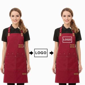 Wholesale Custom Logo Custom Logo Canvas Chef Apron with Adjustable Bib Pockets Washable Women Cooking Gardening Apron - Product Image 6