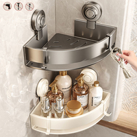 Ensemble d'accessoires de salle de bain moderne gris pistolet Porte-serviettes mural à ventouse Étagère d'angle de cuisine Étagère de douche Étagères de rangement