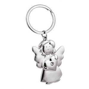Portachiavi a forma di angelo in tonalità argento con ciondolo a cuore di cristallo per regalo o decorazione - Product Image 1
