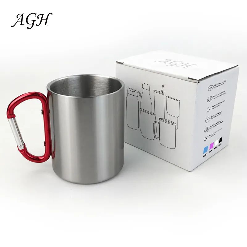 220ml Karabiner becher Großhandel doppelwandige Edelstahl Kaffeetasse Camping becher mit Karabiner becher