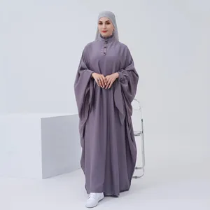 2024 EID新しいデザインのイスラム服の女性アバヤイスラム教徒のドレス快適なプレーンジルバブ閉じたアバヤタイスリーブ付き