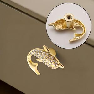 American-style Light Luxury Single-hole <strong>Diamond</strong>-embellished Zinc Alloy Rhinestone Flower Dolphin Children's Handle - Product Image 5