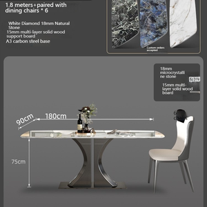 Lussuoso Tavolo da Pranzo Moderno Italiano di Alta Gamma, Impermeabile, per 6 Persone, Combinazione Tavolo e Sedie Rettangolare per Piccoli Appartamenti, Arredamento Casa - Product Image 2