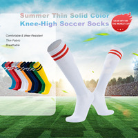 Chaussettes de sport montantes pour adultes et étudiants, personnalisées, d'été, fines, rayées, respirantes, très élastiques, pour l'entraînement de football