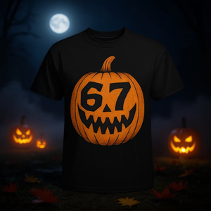 Camiseta 67 Meme Halloween Pumpkin negra talla grande para hombre - Product Image 3