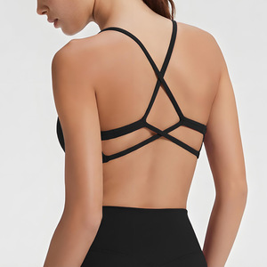 Wholesale Women's Halter Cross <b>Back</b> Sports <b>Bra</b> V-Neck Removable Pads Yoga <b>Bra</b> Breathable <b>Low</b> Support Running Pilates Activewear - Product Image 2