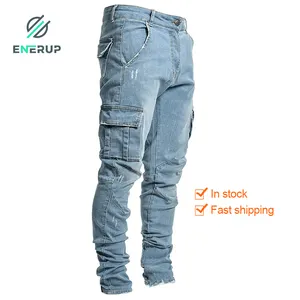 Enerup OEM/ODM Streetwear Casual Designer Loose Washed Pantalones Stacked Kot pantalonLoose version Patch Men's Jeans for Men