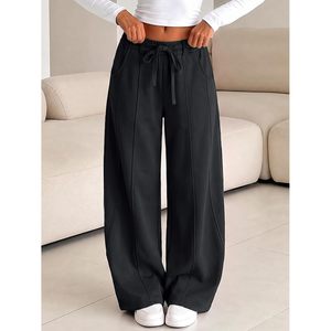 Custom <b>Womens</b> Wide Leg Sweatpants Baggy Lounge <b>Pants</b> With Pockets Drawstring Waist Cotton Casual Wear - Product Image 4