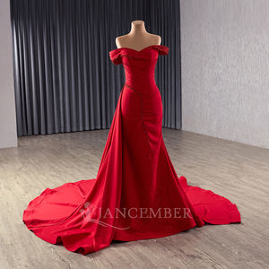 Jancember 251043 brillant Satin rouge à volants paillettes sirène robe de soirée avec surjupe - Product Image 1