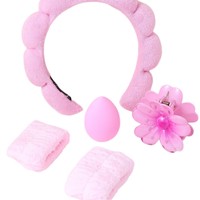 Lot de 5 bandeaux et bracelets doux en éponge texturée pour spa, emballés, accessoires de maquillage et de soin de la peau