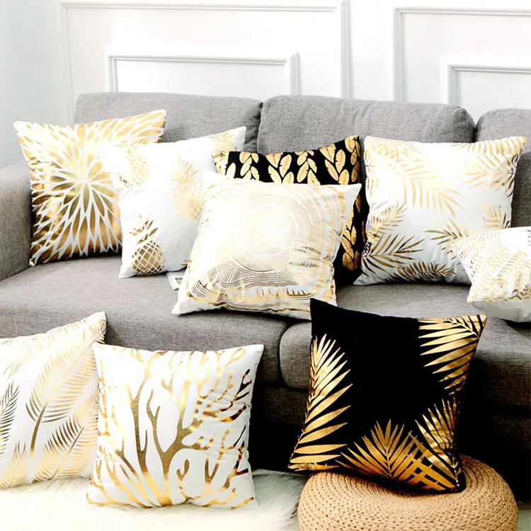 Funda de almohada dorada con estampado de aluminio, funda de almohada decorativa para sofá, para decoración del hogar, venta al por mayor