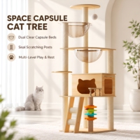 Grand arbre à chat multi-niveaux en bois avec lit capsule spatiale et griffoir, mobilier pour chats d'intérieur