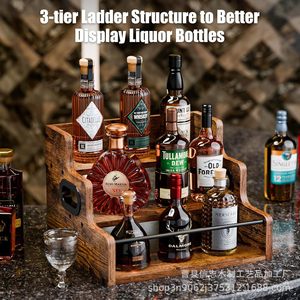 Wooden Multi Functional Storage Rack 3 Tier Rectangle Standing Type For <b>Wine</b> Coffee Syrup Spice - Product Image 4