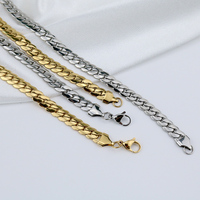 Chaîne en acier inoxydable poli haute brillance, sans ternissement, chaîne épaisse en forme de chevrons, chaîne plate large plaquée or, collier ras du cou pour femmes